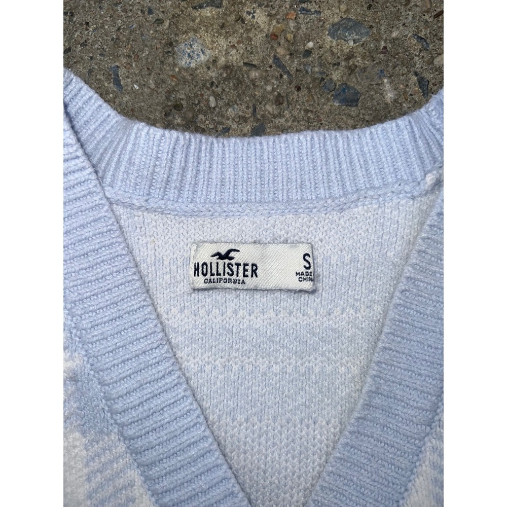 Hollister Blue White Plaid Cropped Cardigan Sweater Buttons V-Neck Womens Small - Picture 5 of 10